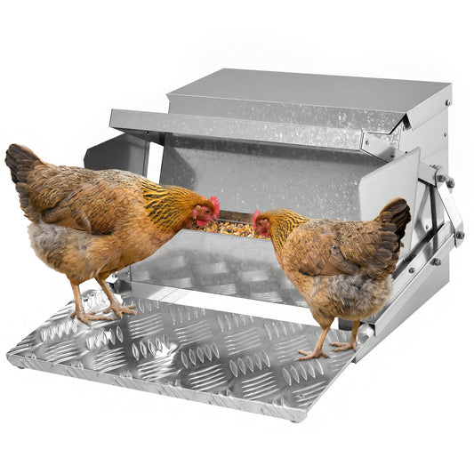 Photo of PawHut 11.5KG Automatic Chicken Poultry Feeder Rat Proof Treadle Self Opening with Galvanized Steel and Aluminium in Aluminium colour on a white background