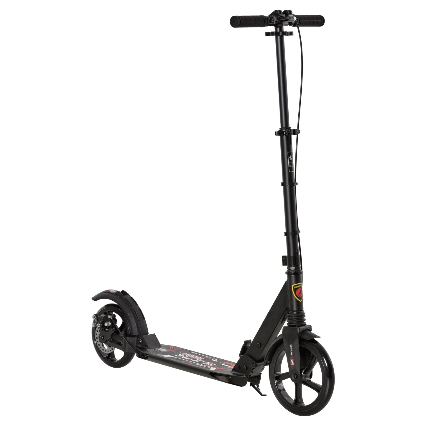 Photo of HOMCOM Kick Scooter, Folding 2 Wheel Scooter with Dual Brake System, Dual Suspension, 230mm Big Wheels and 3 Adjustable Handlebar, for 14+ Teens Adults, up to 100KG, Black in Black colour on a white background