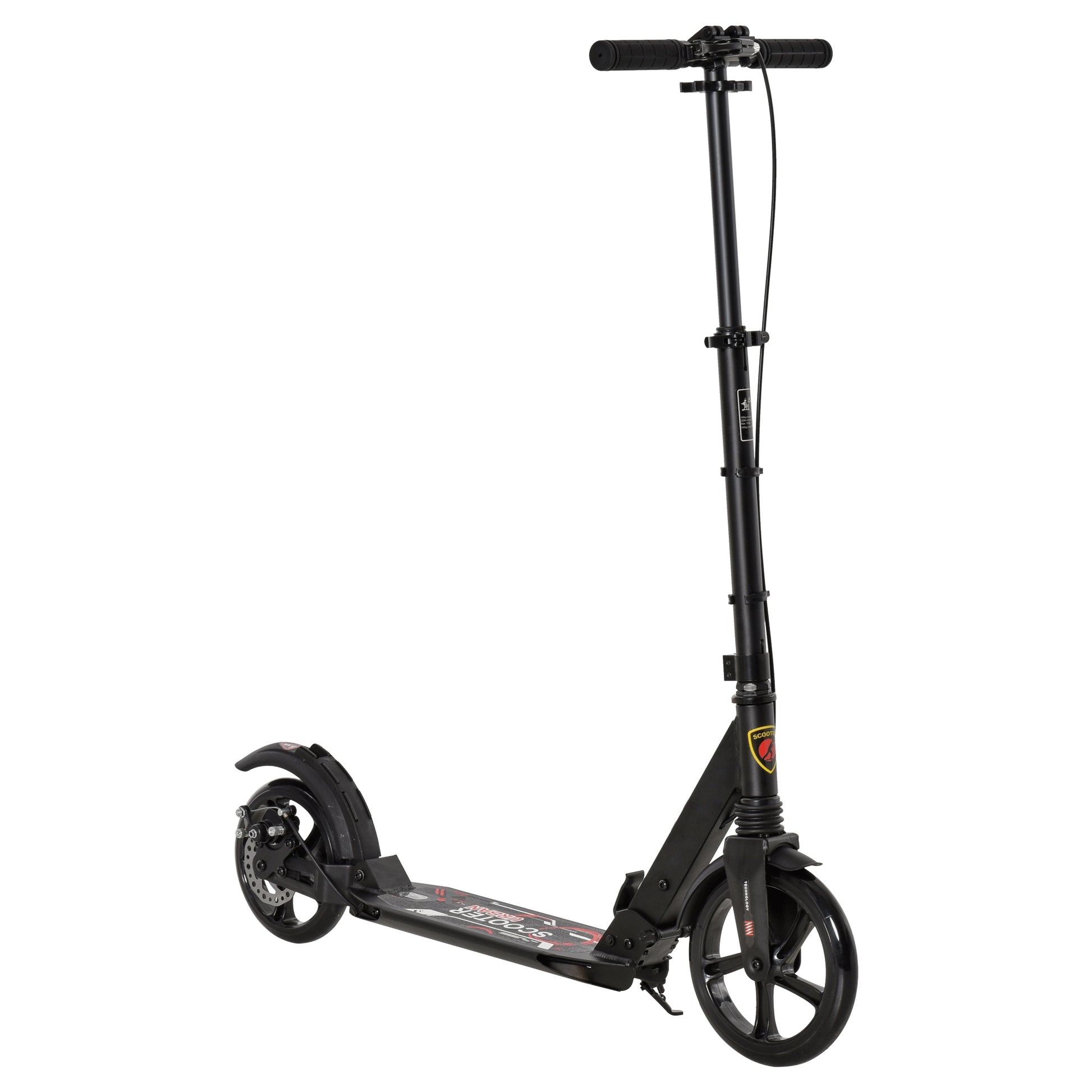 Photo of HOMCOM Kick Scooter, Folding 2 Wheel Scooter with Dual Brake System, Dual Suspension, 230mm Big Wheels and 3 Adjustable Handlebar, for 14+ Teens Adults, up to 100KG, Black in Black colour on a white background