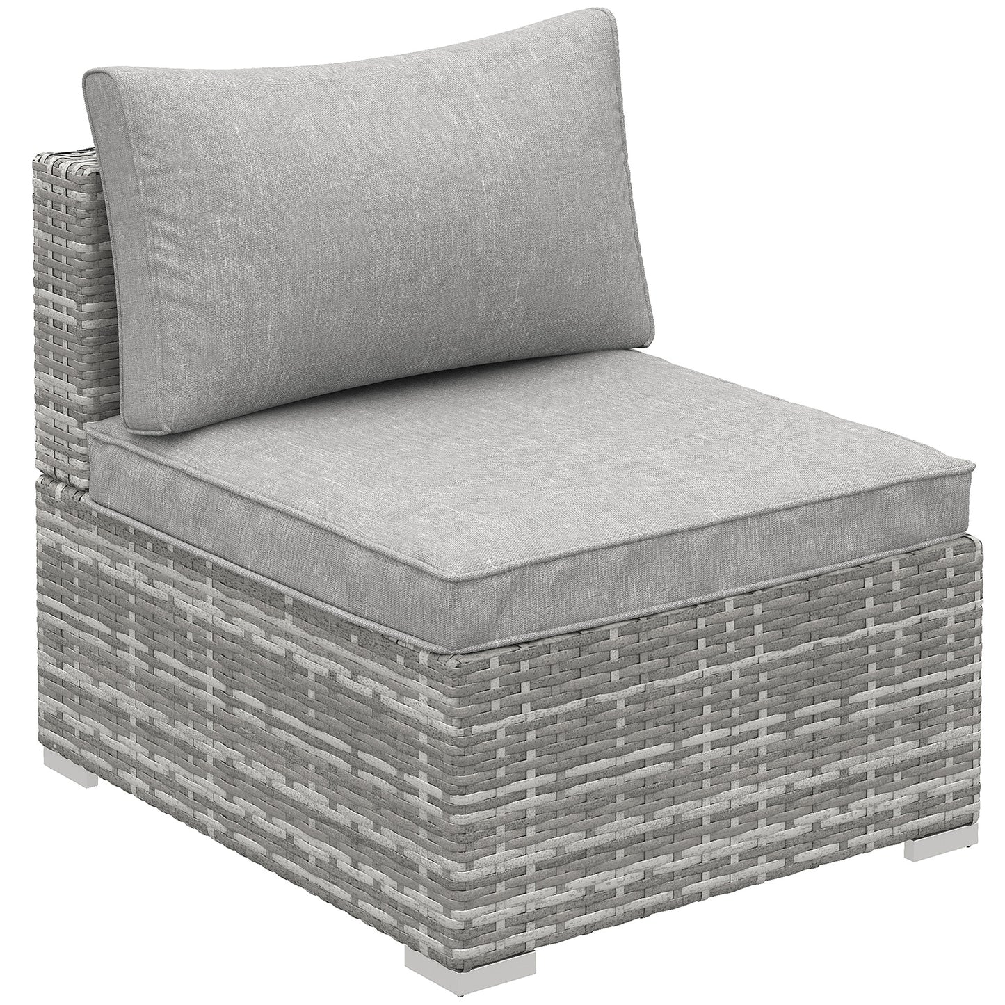 Photo of Outsunny Outdoor Garden Furniture Rattan Single Middle Sofa with Cushions for Backyard Porch, Light Grey in Grey colour on a white background