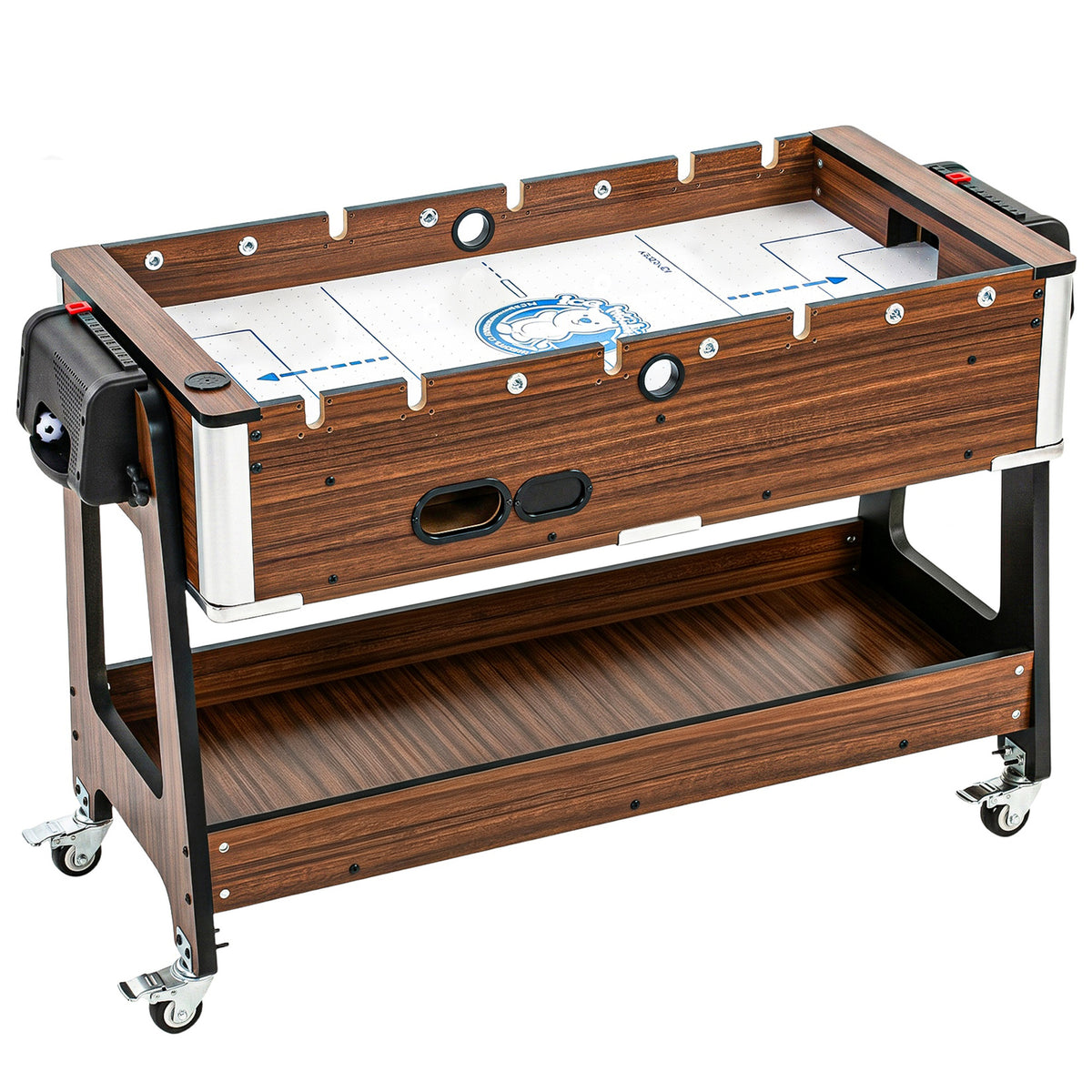 Photo of SPORTNOW 3 in 1 Multi Game Table, 3.4ft Reversible Air Hockey Pool Football Games Table with Lockable Wheels, Storage Shelf in Shelf colour on a white background