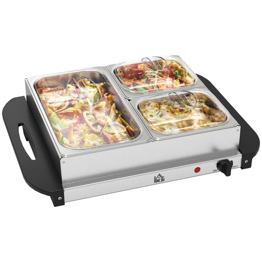 Photo of HOMCOM 4.5L Stainless Steel Electric Buffet Server, with 3x Trays and Lids in Lids colour on a white background