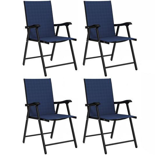 Photo of Outsunny Folding Garden Chairs Set of 4, Foldable Garden Dining Chairs with High Back, Armrests, Texteline Seat, Navy Blue in Blue colour on a white background