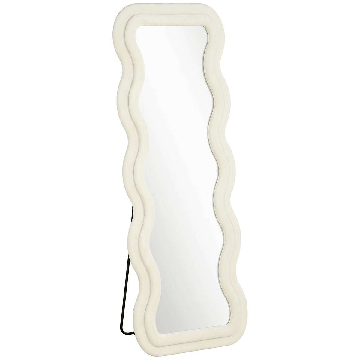 Photo of HOMCOM Full Length Mirror, 160 x 60 cm Wavy Full Body Wall Standing Mirror with Velvet Frame and Tempered Glass, Cream White in White colour on a white background