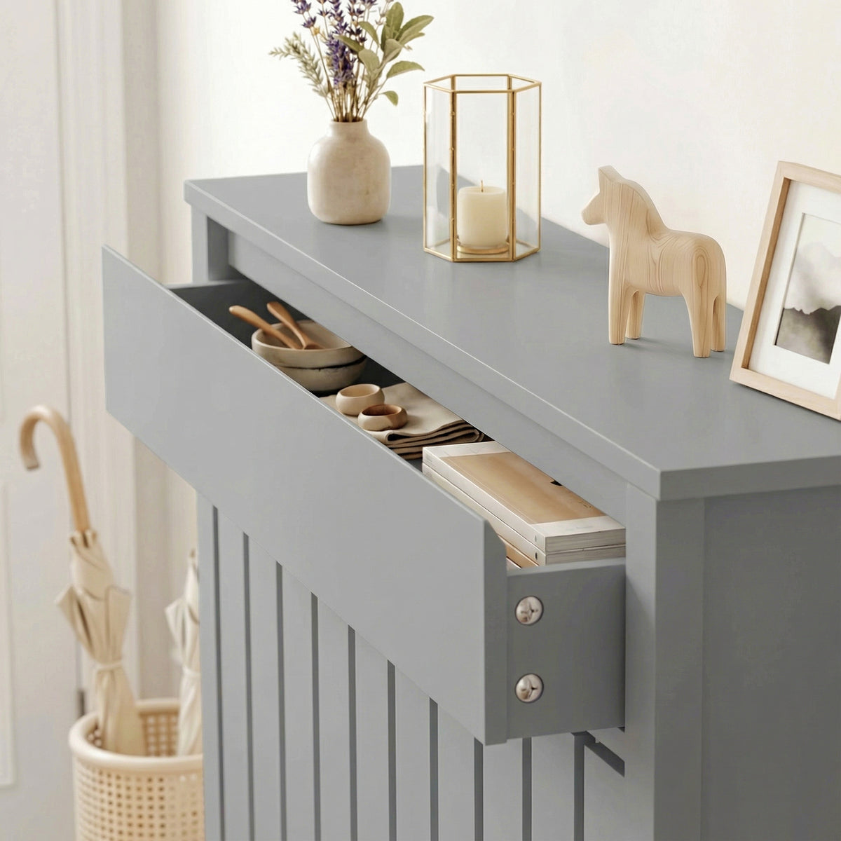 HOMCOM 93 x 88.5cm Rustic-Look Radiator Cover - Grey