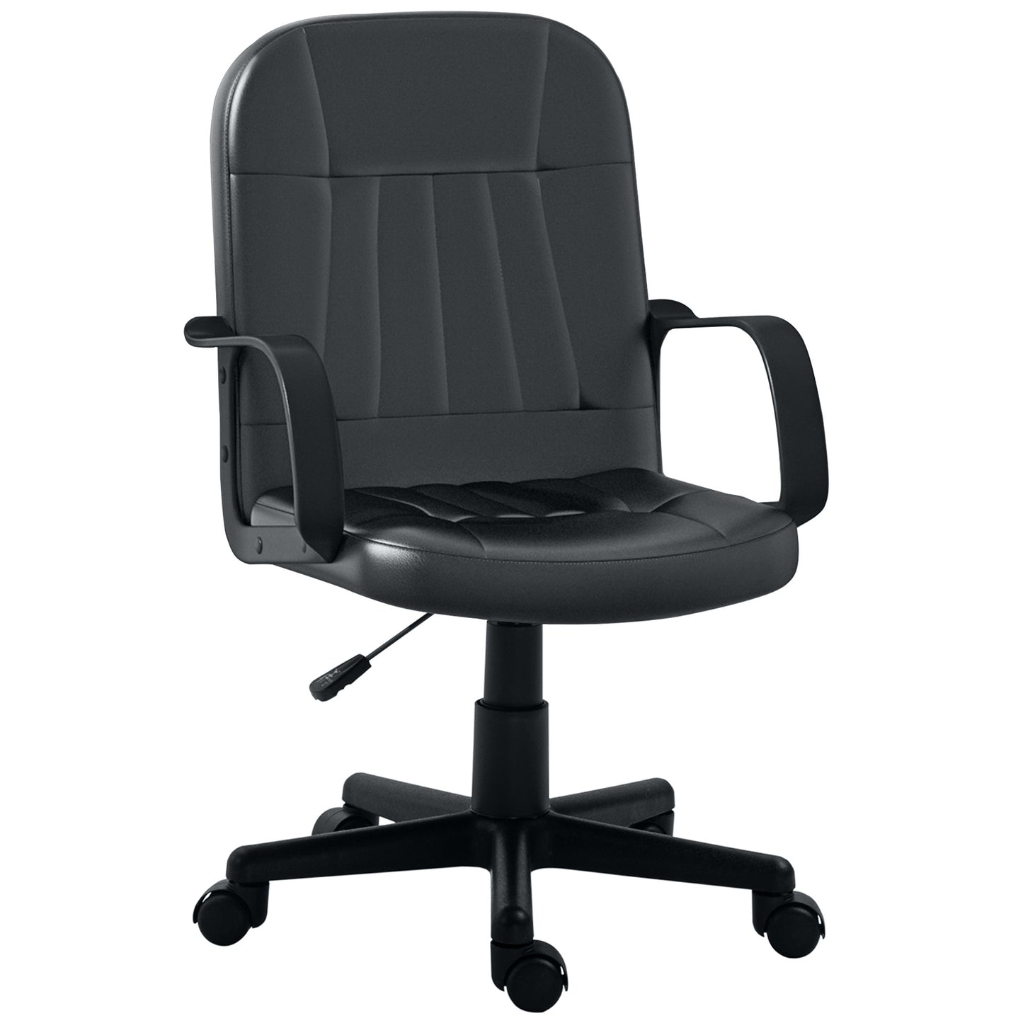 Photo of HOMCOM Swivel Executive Office Chair, PU Leather Computer Desk Chair with Adjustable Height, Wheels, Black in Black colour on a white background