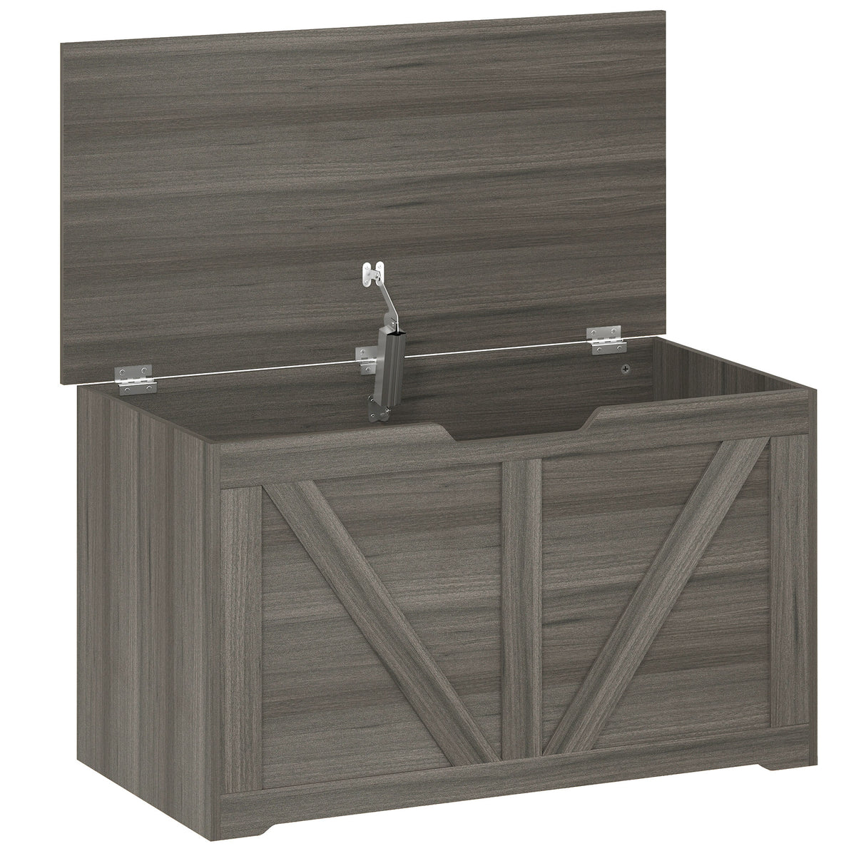 Photo of HOMCOM 100L Home Storage Box, with Safety Hinge - Dark Grey Wood-Effect in Wood-Effect colour on a white background