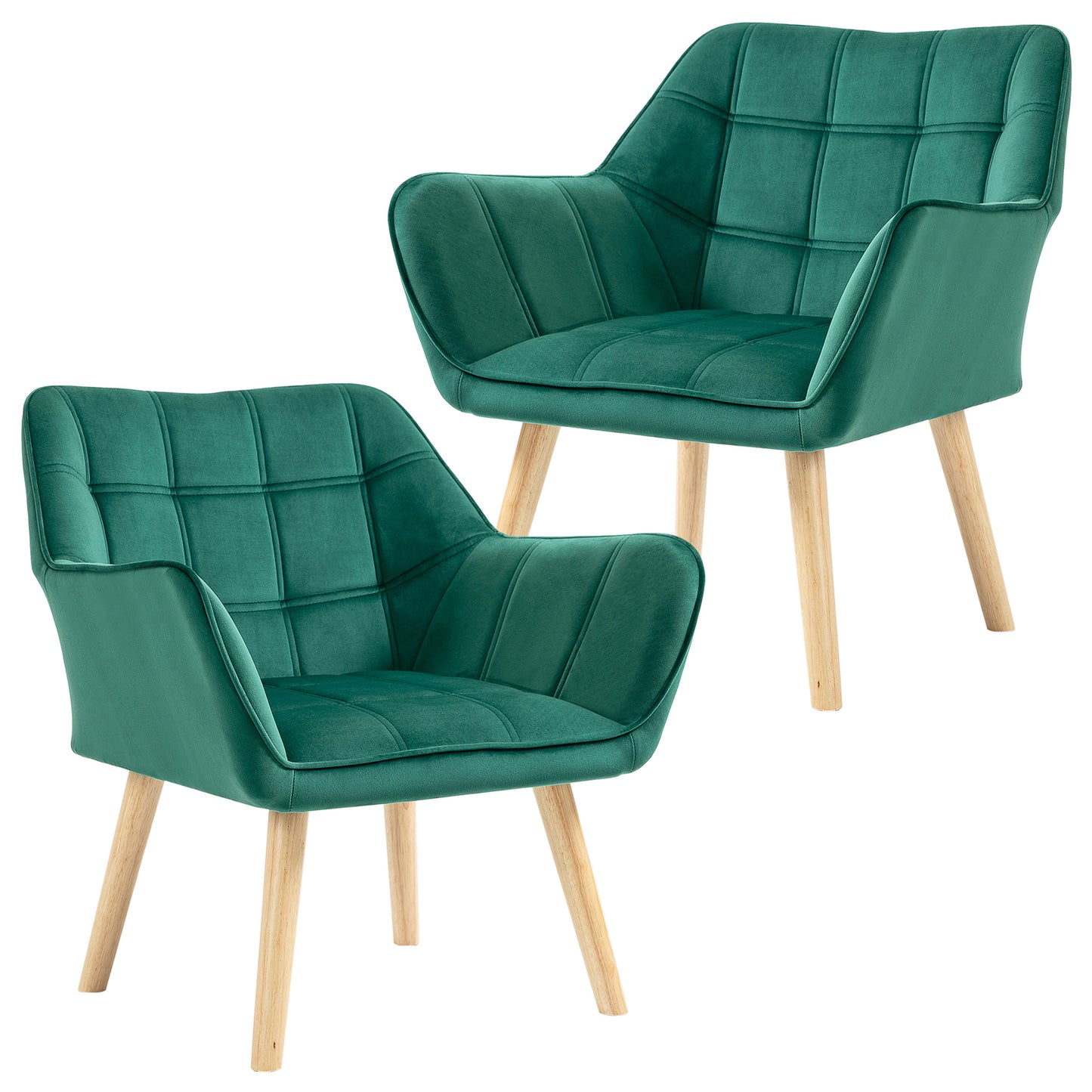 Photo of HOMCOM Accent Chair, Velvet Upholstered Vanity Tub Chair with Flared Armrests, Slanted Back, Solid Wood Legs, Comfy Padding Armchair, Home Bedroom Furniture Seating, Set of 2, Green in Green colour on a white background