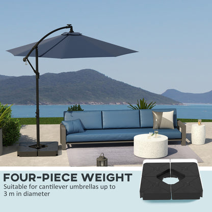 Outsunny four-piece black umbrella weights stabilizing a cantilever parasol