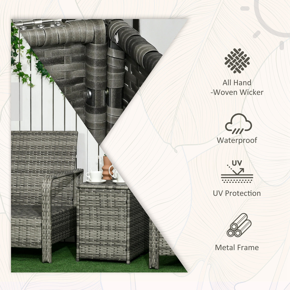 Outsunny 3 Pieces Rattan Bistro Set, Wicker Garden Furniture Set with 72 L Storage Coffee Table and Chairs, Orange