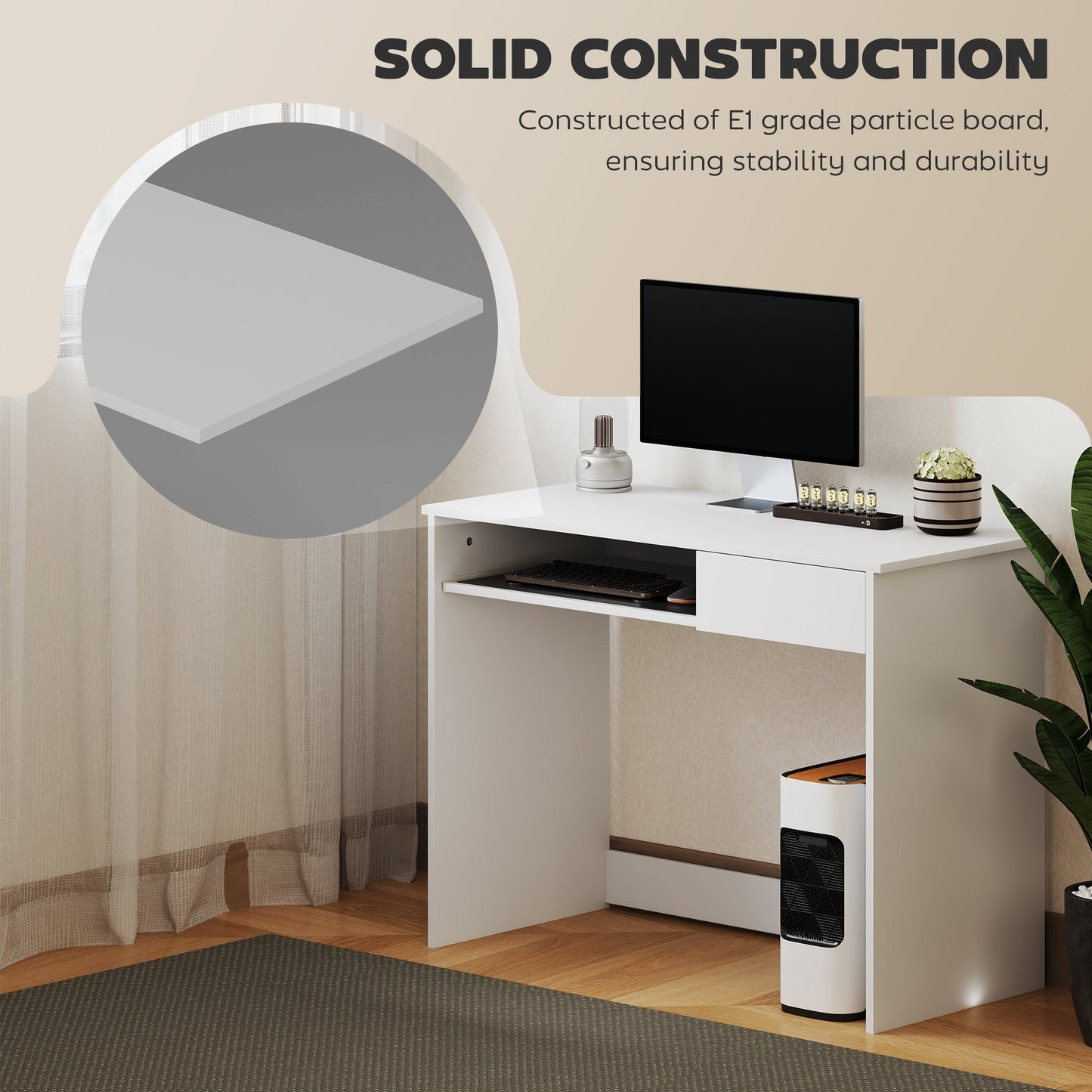 HOMCOM 100cm Compact Computer Desk with Keyboard Tray, Home Office Desk with Drawer for Bedroom Study, White