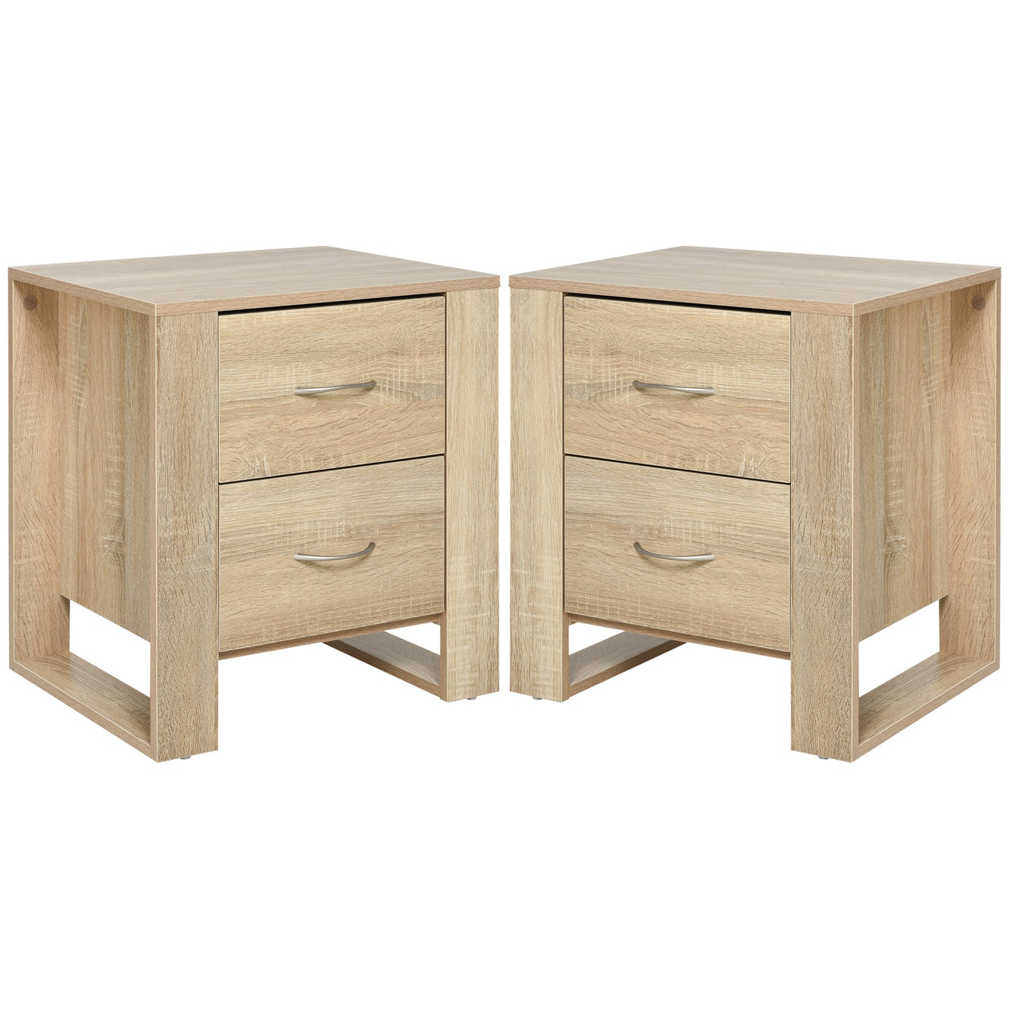 Photo of HOMCOM Bedside Table with 2 Drawers, Nightstand with Handles and Elevated Base, Side Table for Bedroom, Living Room, Set of 2, Brown in Brown colour on a white background