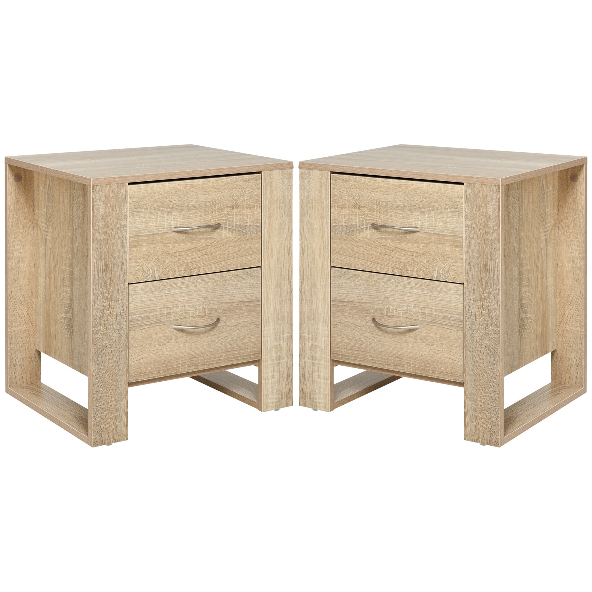 Photo of HOMCOM Bedside Table with 2 Drawers, Nightstand with Handles and Elevated Base, Side Table for Bedroom, Living Room, Set of 2, Brown in Brown colour on a white background