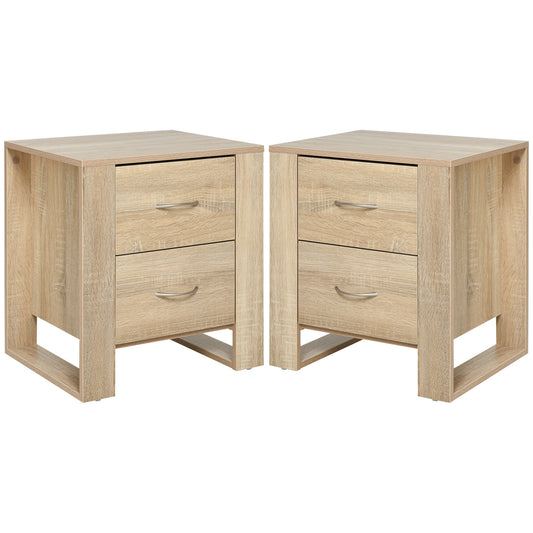 Photo of HOMCOM Bedside Table with 2 Drawers, Nightstand with Handles and Elevated Base, Side Table for Bedroom, Living Room, Set of 2, Brown in Brown colour on a white background