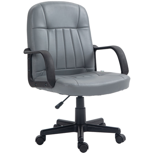 Photo of HOMCOM Desk Chair, PU Leather Computer Office Chair with Adjustable Height, Swivel Wheels for Home Work Study, Grey in Grey colour on a white background