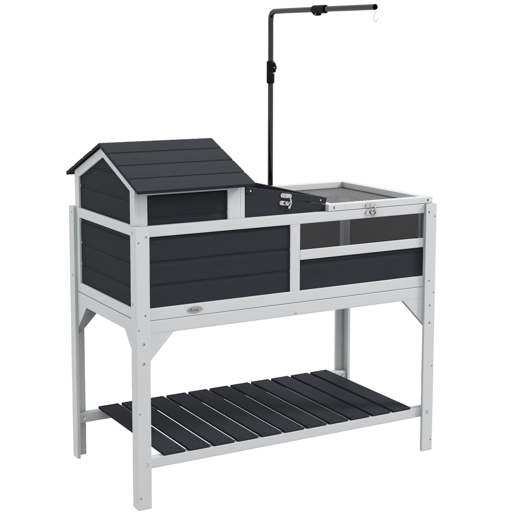 Photo of PawHut Wooden Tortoise Enclosure, Tortoise Tank w/ Adjustable Lamp Holder, Openable Lid, Removable Main House - Grey in Grey colour on a white background