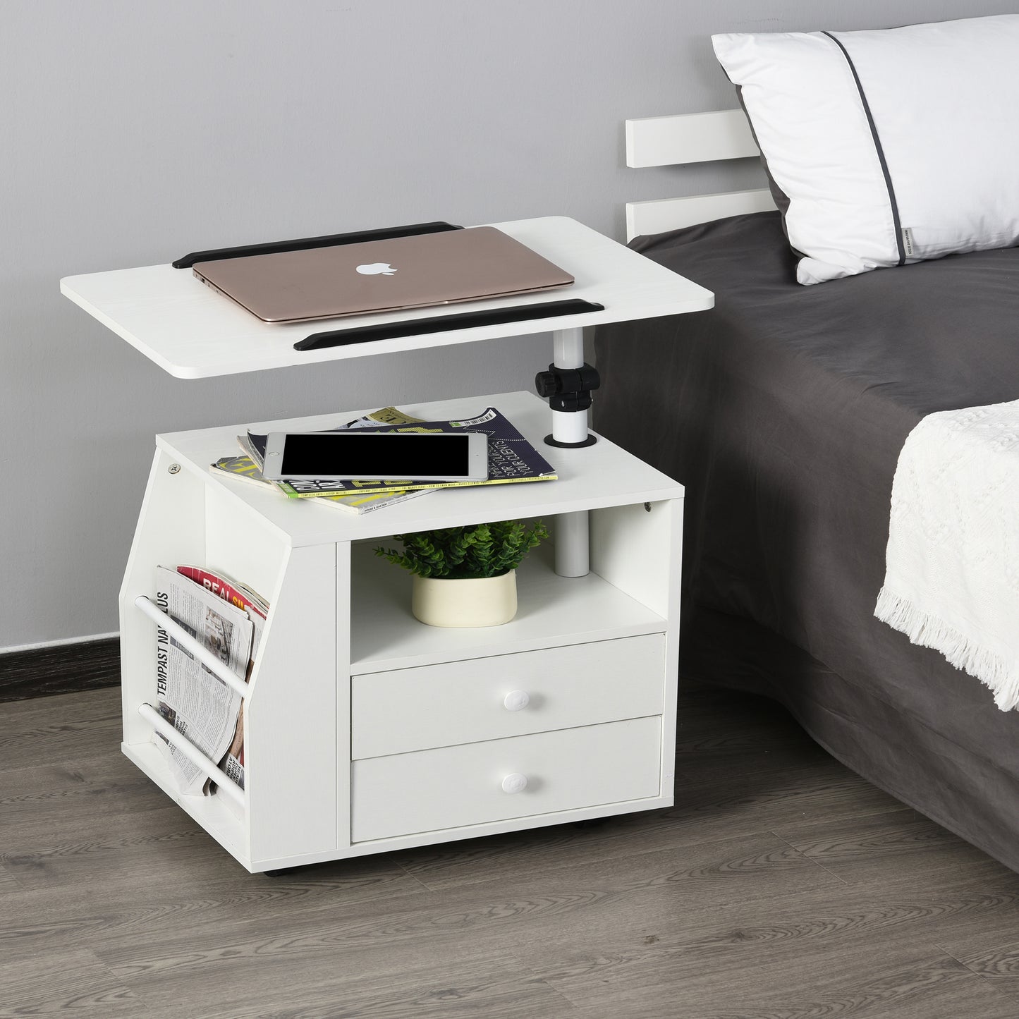HOMCOM Functional Swivel Bedside Table End Table Side Table for Living Room Nightstand for Bedroom