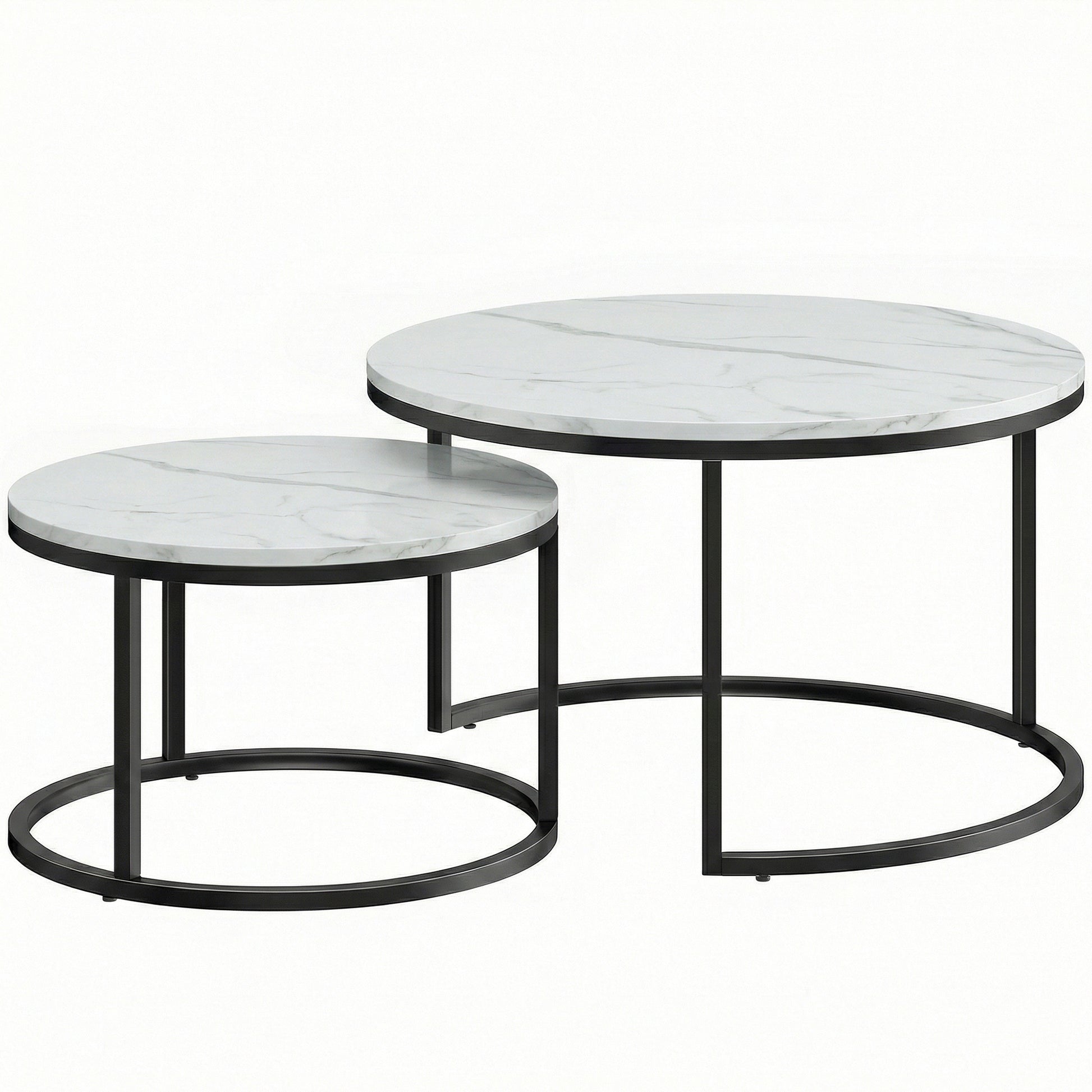 Photo of HOMCOM Set of Two Marble-Effect Stacking Tables - White in White colour on a white background