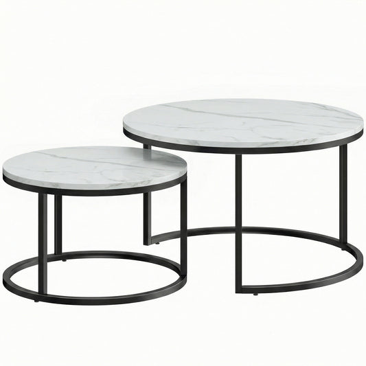 Photo of HOMCOM Set of Two Marble-Effect Stacking Tables - White in White colour on a white background