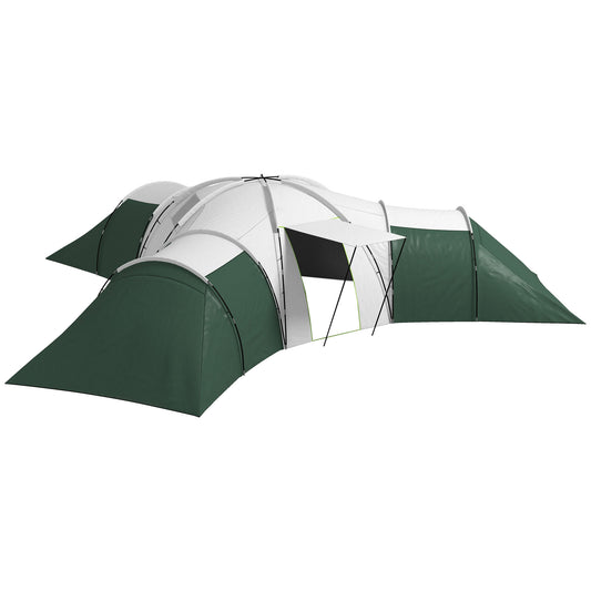 Photo of Outsunny 6-9 Man Tent with Bedrooms and Living Room, Accessories Included, Green in Green colour on a white background