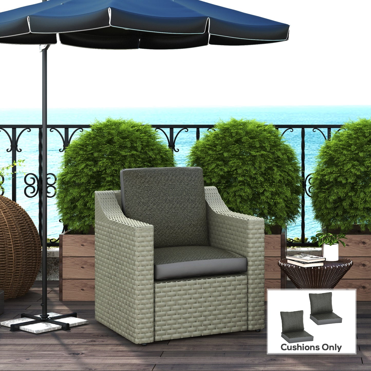 Outsunny 4 Pieces Outdoor Seat Cushions with Backrest, Fabric and PE Rattan Cover, Water Repellent Seat Pads for Chair, Swing, Sofa, Grey