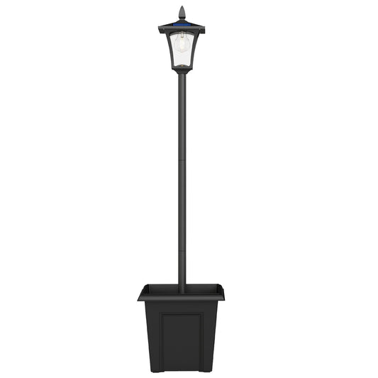Photo of Outsunny Garden Solar Lamp Post Light, Waterproof LED Solar Light Post with Planter, Black in Black colour on a white background