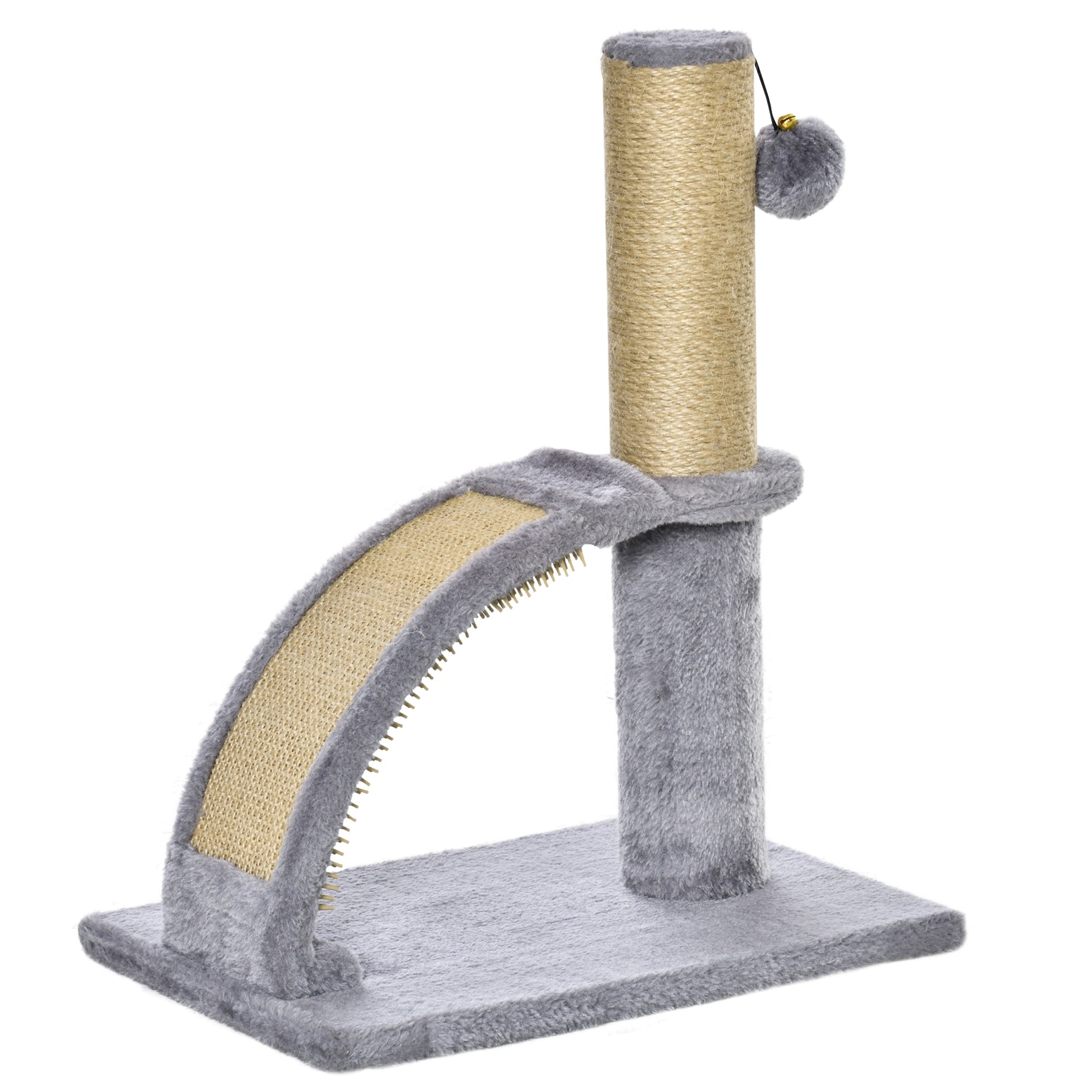 Photo of PawHut Cat Tree for Indoor Cats Climbing Activity Center Kitten Tower Furniture with Jute Post Scratching Massage Board Hanging Ball with Bell 34 x 24 x 43cm Grey in Grey colour on a white background