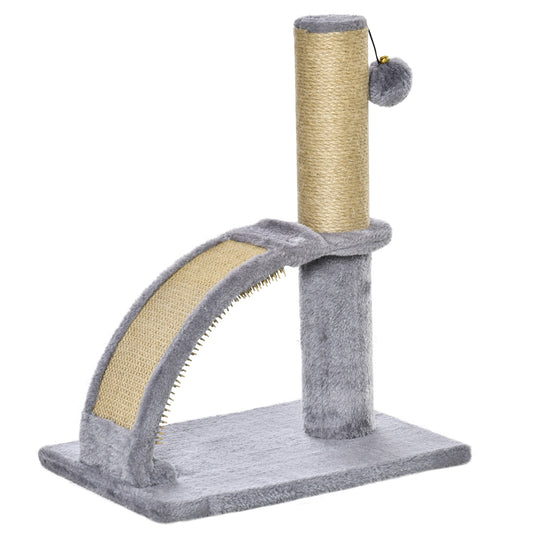 Photo of PawHut Cat Tree for Indoor Cats Climbing Activity Center Kitten Tower Furniture with Jute Post Scratching Massage Board Hanging Ball with Bell 34 x 24 x 43cm Grey in Grey colour on a white background
