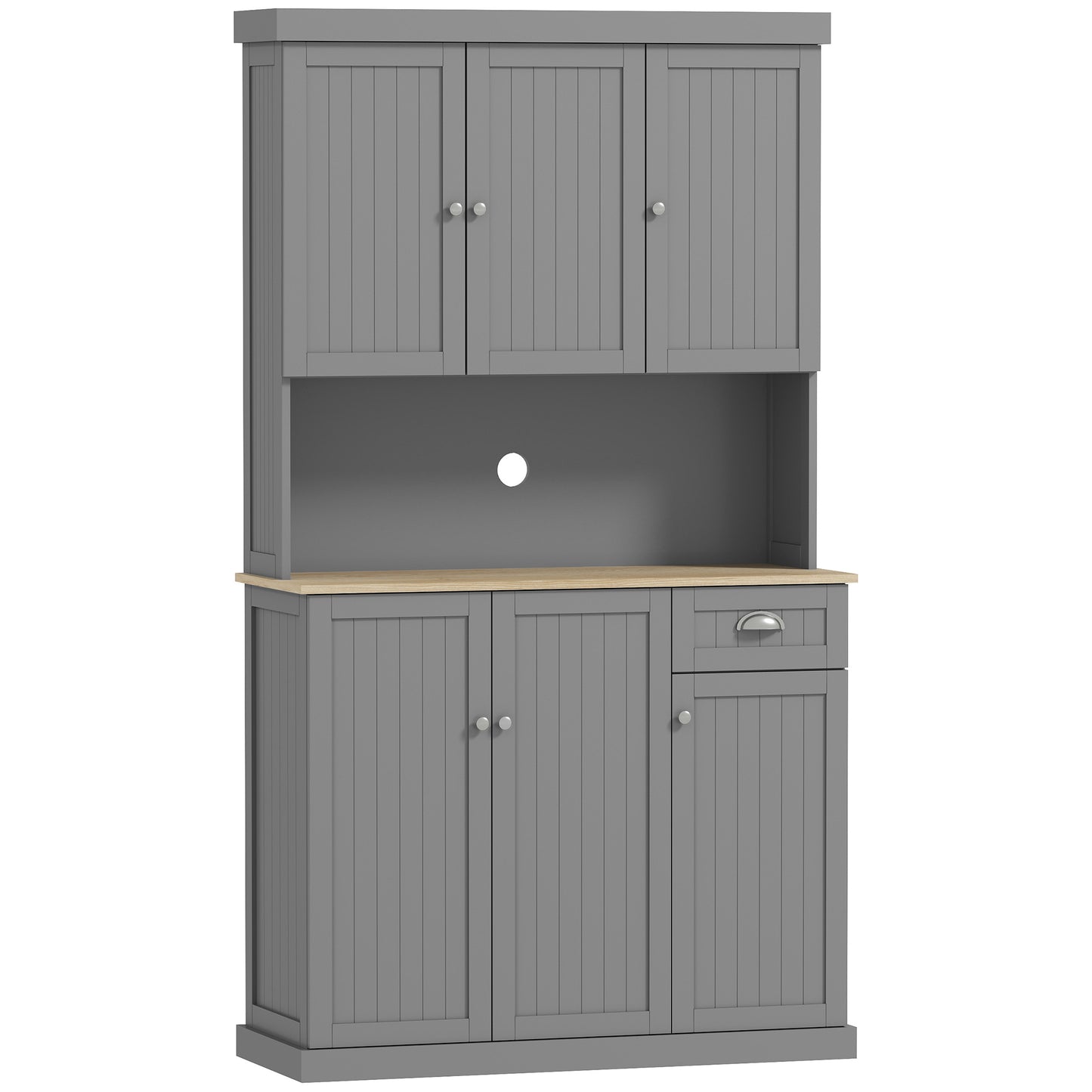 Photo of HOMCOM 180cm Freestanding Kitchen Cabinet, Modern Storage Cupboard with Open Countertop, Drawer and 6 Doors, Grey in Grey colour on a white background