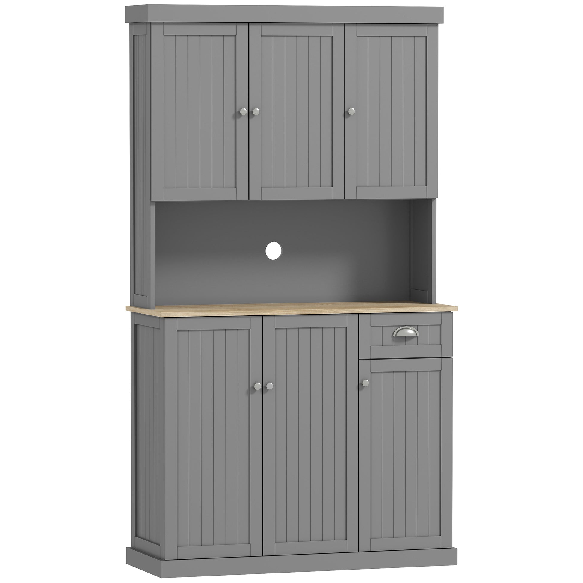 Photo of HOMCOM 180cm Freestanding Kitchen Cabinet, Modern Storage Cupboard with Open Countertop, Drawer and 6 Doors, Grey in Grey colour on a white background