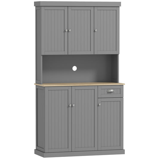 Photo of HOMCOM 180cm Freestanding Kitchen Cabinet, Modern Storage Cupboard with Open Countertop, Drawer and 6 Doors, Grey in Grey colour on a white background
