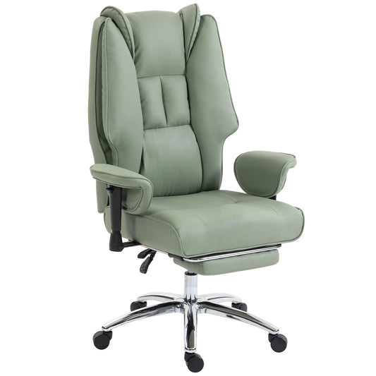 Photo of HOMCOM Executive Office Chair, Reclining Desk Chair with Footrest, Adjustable Armrests, Pet Friendly Faux Leather, Green in Green colour on a white background