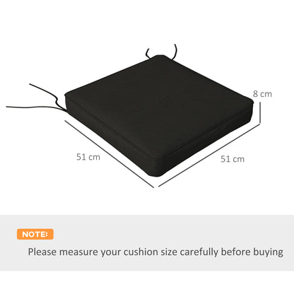 Outsunny black square seat cushion, 51 by 51 cm and 8 cm thick, with tie straps