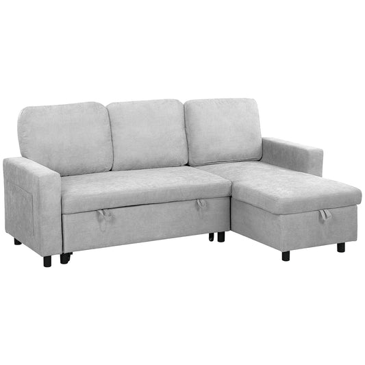 Photo of HOMCOM Pull Out Sofa Bed with Storage - Light Grey in Grey colour on a white background