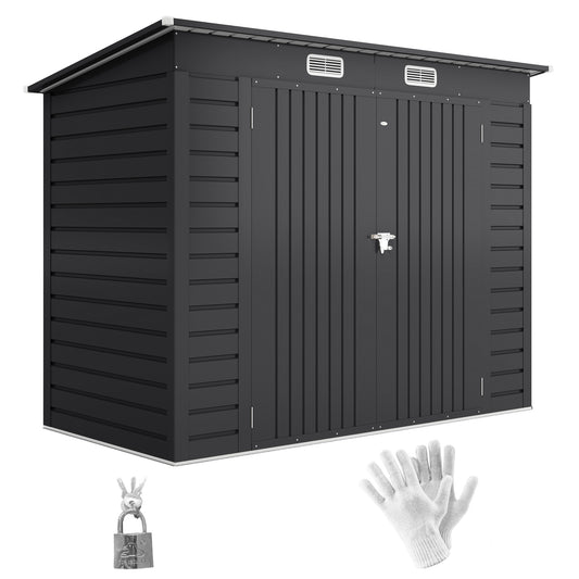 Photo of Outsunny 3.7 x 7.9ft Galvanised Steel Shed with Latched Door and Padlock Garden Storage Shed - Grey in Grey colour on a white background