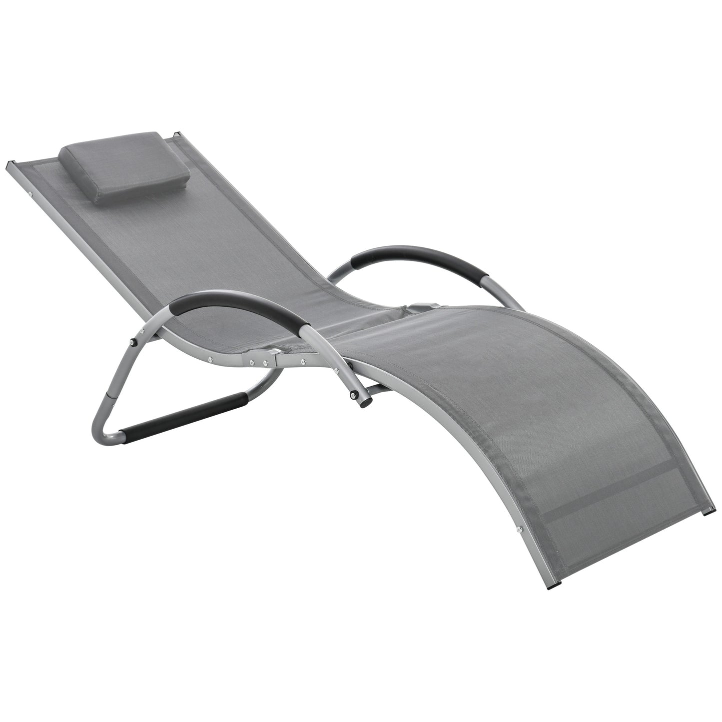 Photo of Outsunny Sun Lounger Reclining Chair Portable Armchair with Pillow for Garden Patio Outside Aluminium Frame, Dark Grey in Grey colour on a white background
