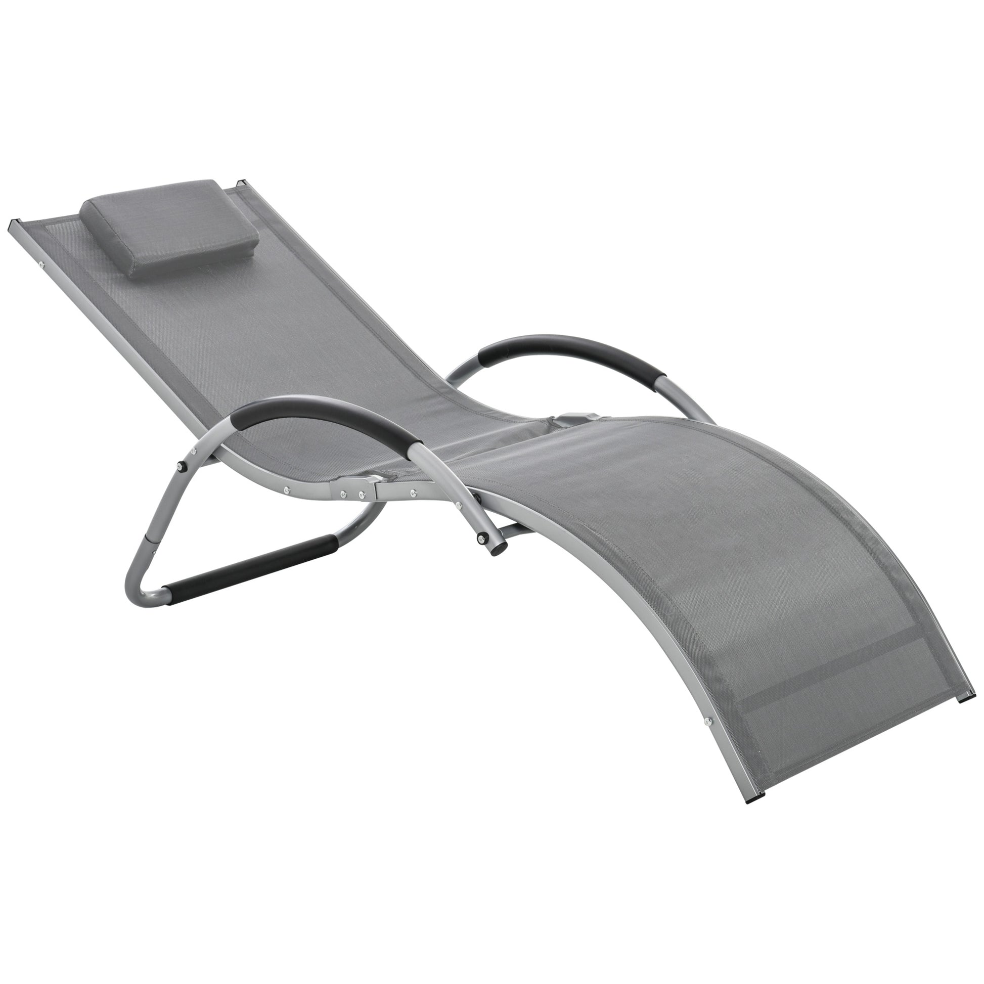 Photo of Outsunny Sun Lounger Reclining Chair Portable Armchair with Pillow for Garden Patio Outside Aluminium Frame, Dark Grey in Grey colour on a white background