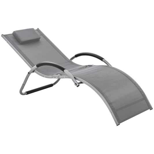Photo of Outsunny Sun Lounger Reclining Chair Portable Armchair with Pillow for Garden Patio Outside Aluminium Frame, Dark Grey in Grey colour on a white background