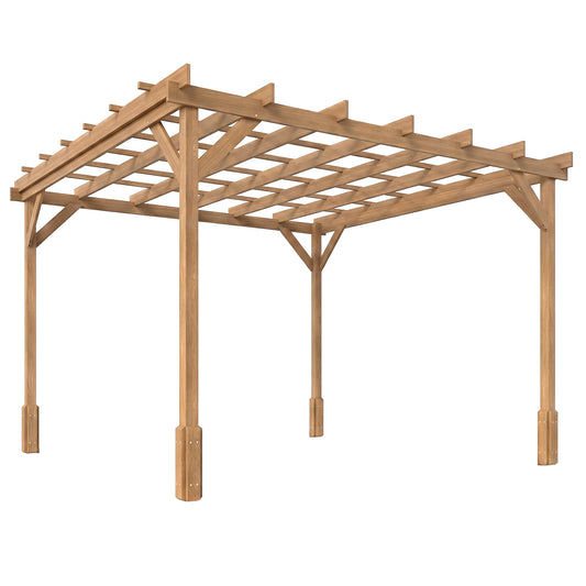 Photo of Outsunny 3 x 3 m Wooden Pergola Kit, Decorative Garden Gazebo Shelter with Stable Structure for Climbing Vines, Dark Brown in Brown colour on a white background