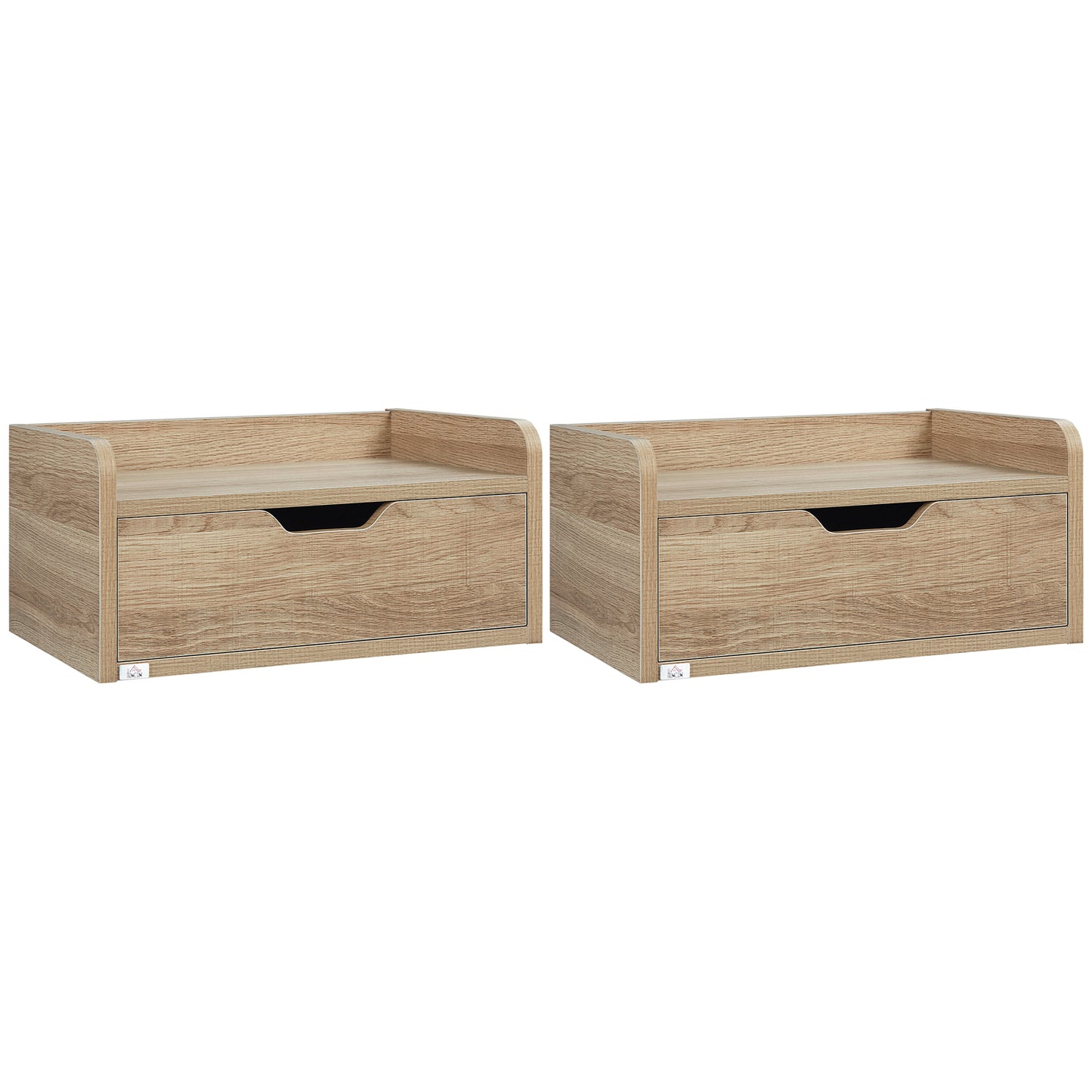 Photo of HOMCOM Floating Nightstands Set of 2, Wall Mounted Bedside Table with Drawer for Bedroom, Natural in Natural colour on a white background
