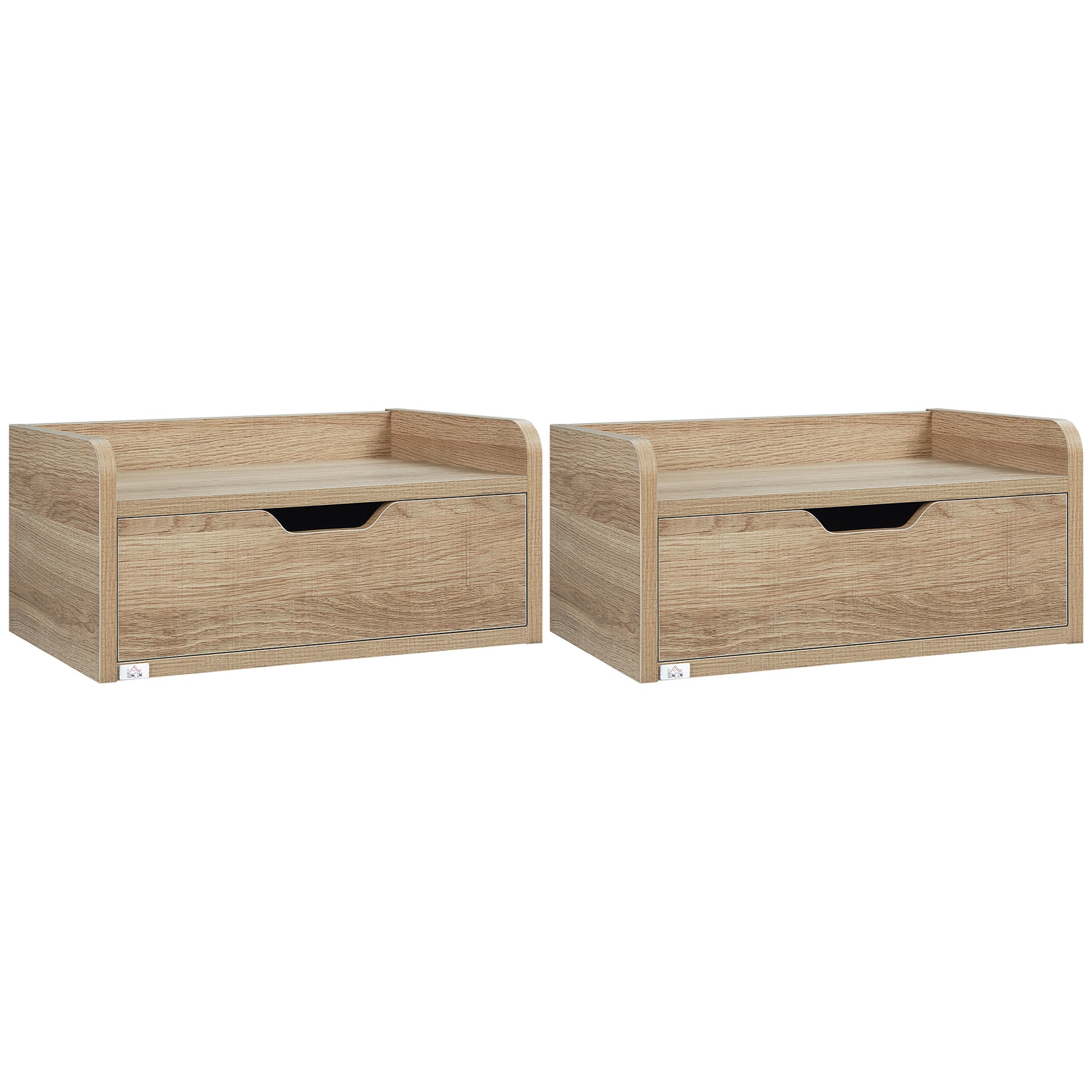 Photo of HOMCOM Floating Nightstands Set of 2, Wall Mounted Bedside Table with Drawer for Bedroom, Natural in Natural colour on a white background