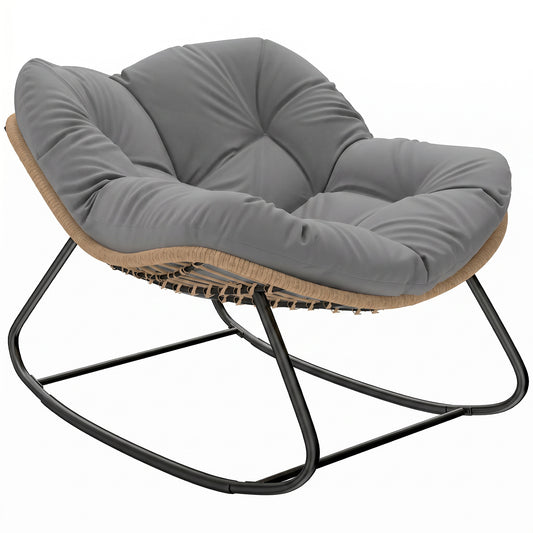 Photo of Outsunny Indoor Outdoor Rocking Chair, Oversized Rocking Egg Chair with Cushion for Living Room, Garden, Patio, Grey in Grey colour on a white background