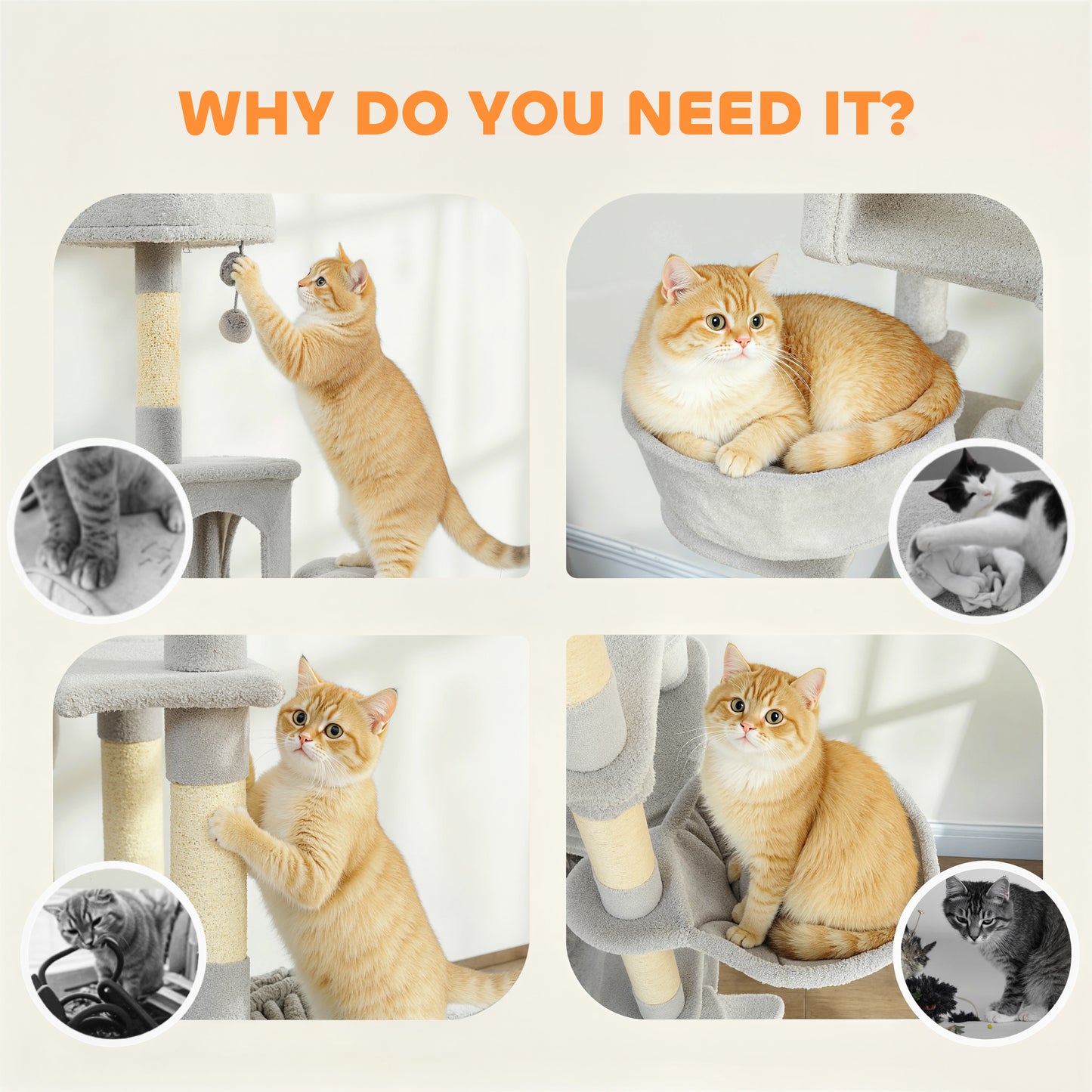 PawHut Cat Tree, 192 cm Large Multi-Level Cat Tower for Indoor Kittens with 8 Scratching Posts, 3 Plush Beds, 2 Hammocks