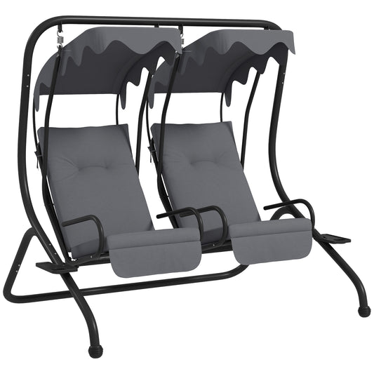 Photo of Outsunny Two-Seat Garden Swing Chair, with Protective Canopy - Grey in Grey colour on a white background