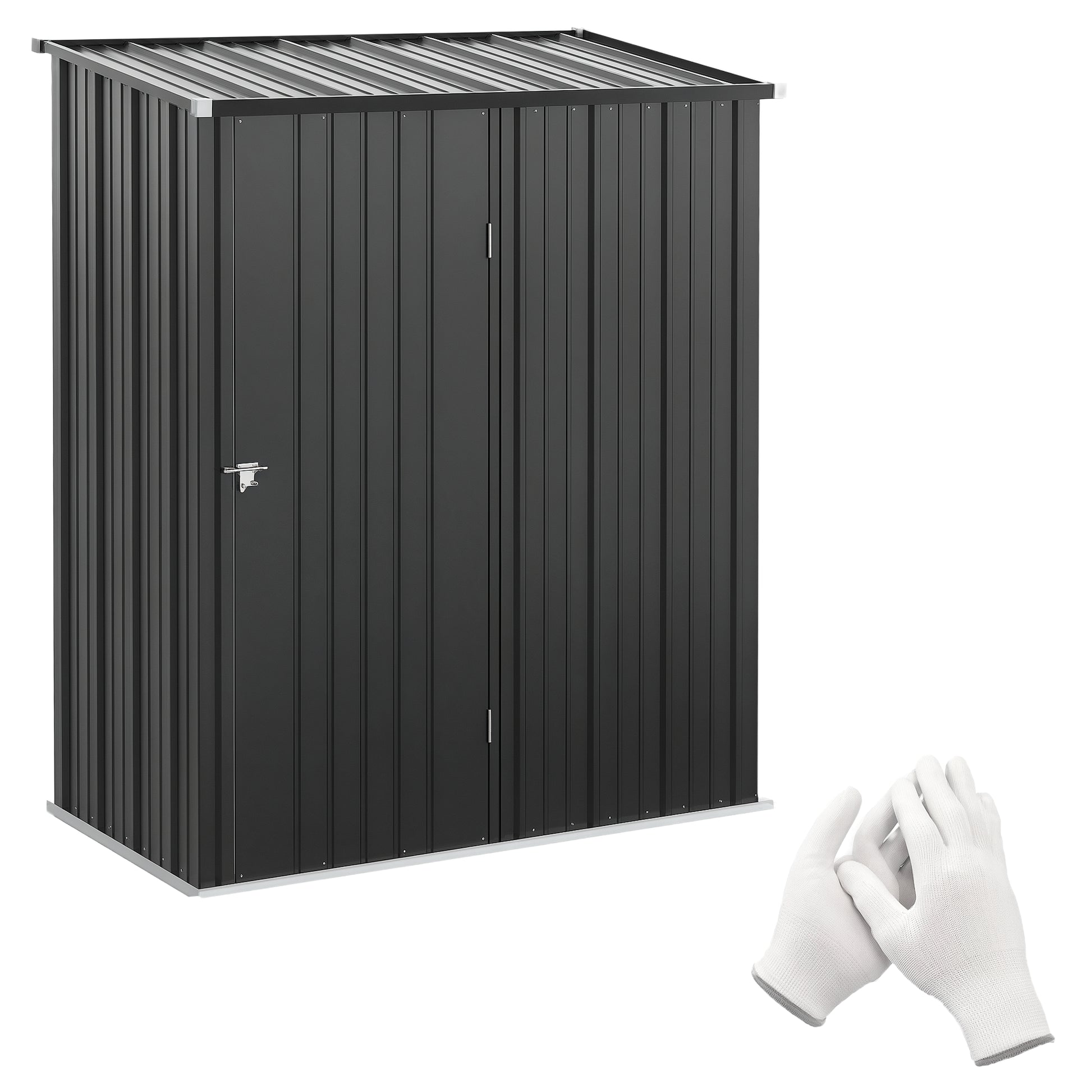 Photo of Outsunny 5.3 x 3.1ft Corrugated Steel Garden Shed - Black in Black colour on a white background