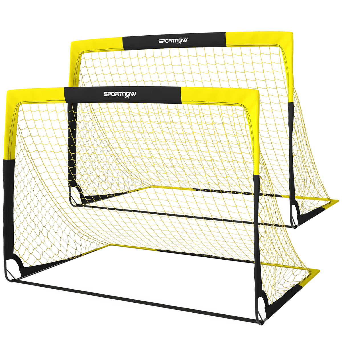 Photo of SPORTNOW Set of 2 Pop Up Football Goal, Portable Folding Football Net with Carry Bag, 8 U-Shaped Ground Stakes, Fibreglass Pole in Pole colour on a white background