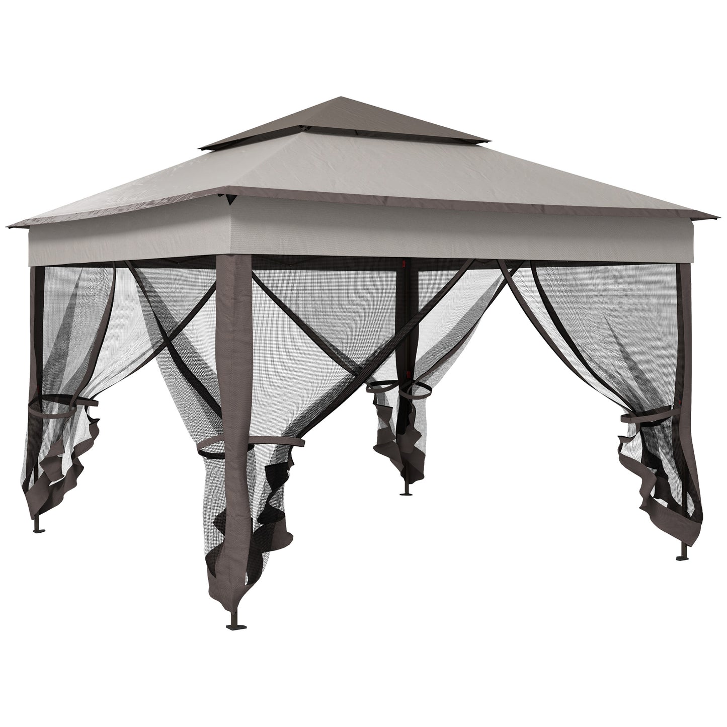 Photo of Outsunny 3.25 x 3.25m Pop Up Gazebo, Double-roof Garden Tent with Netting and Carry Bag, Party Event Shelter for Outdoor Patio, Brown and Grey in Grey colour on a white background