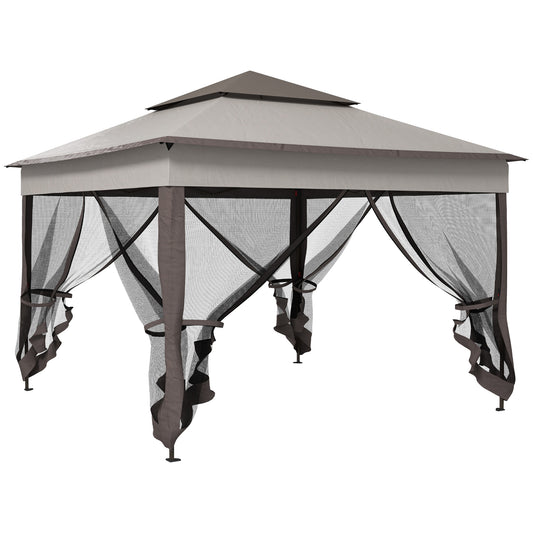 Photo of Outsunny 3.25 x 3.25m Pop Up Gazebo, Double-roof Garden Tent with Netting and Carry Bag, Party Event Shelter for Outdoor Patio, Brown and Grey in Grey colour on a white background