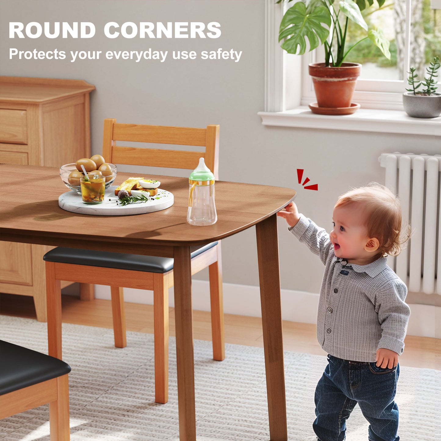HOMCOM Pine Wood Rectangular Dining Table - Light Brown