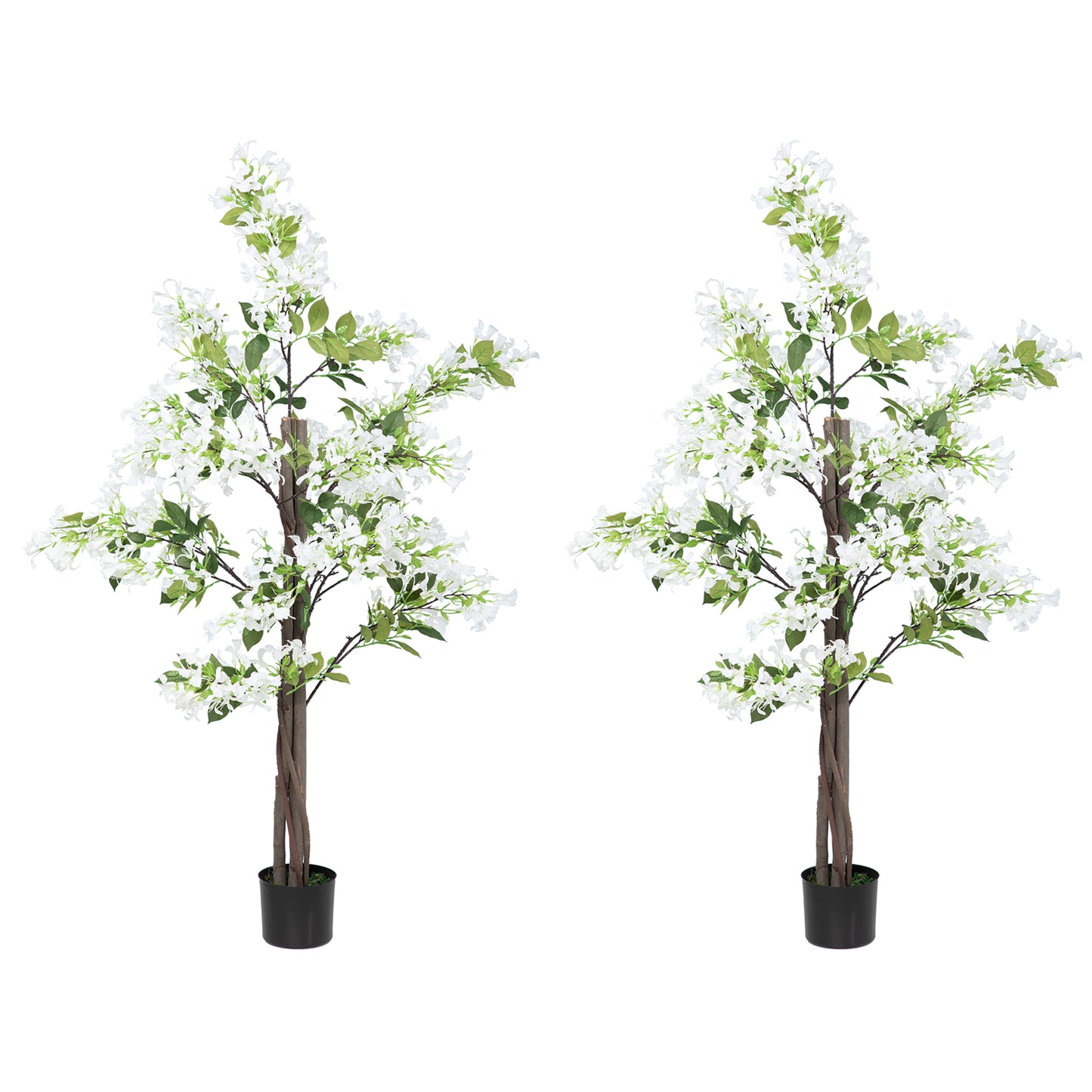 Photo of HOMCOM Artificial Plants Honeysuckle Flower in Pot Fake Plants with Curved Boots for Indoor Outdoor 15x15x150cm Set of 2 White in White colour on a white background